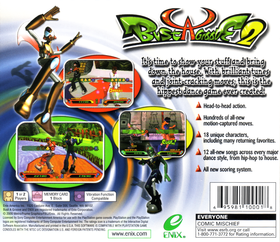 Back Cover for Bust a Groove 2 (PlayStation)