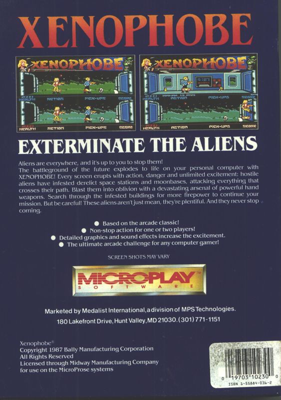 Back Cover for Xenophobe (Commodore 64)