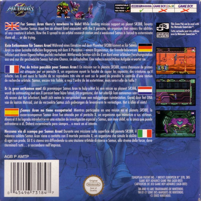 Back Cover for Metroid Fusion (Game Boy Advance)