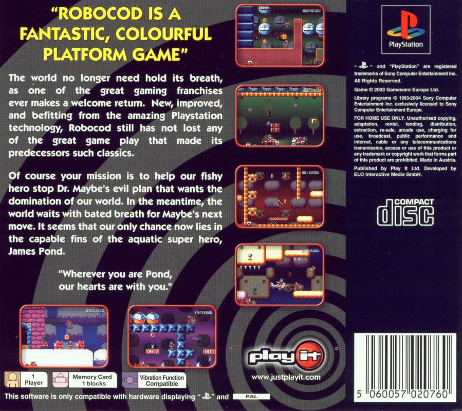 Back Cover for James Pond 2: Codename: RoboCod (PlayStation)
