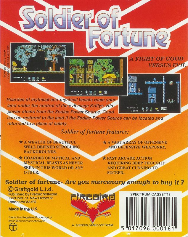 Back Cover for Soldier of Fortune (ZX Spectrum)