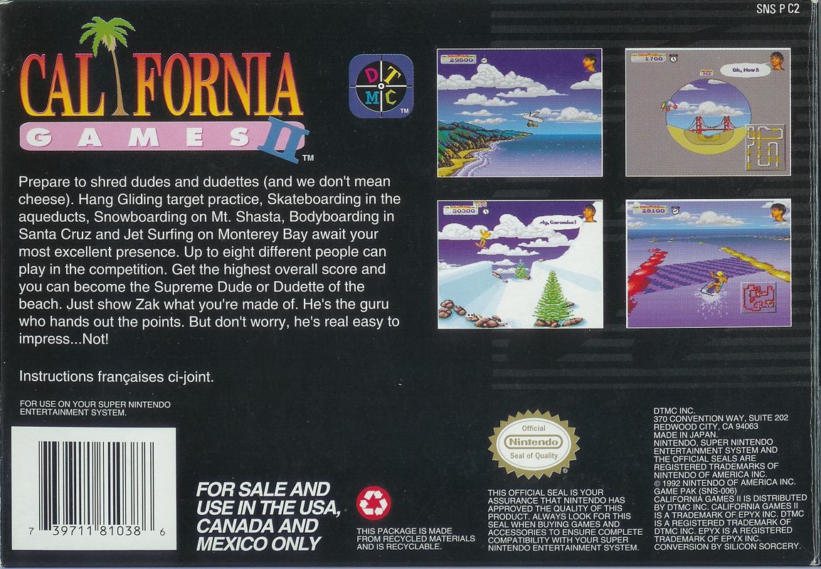 Back Cover for California Games II (SNES)