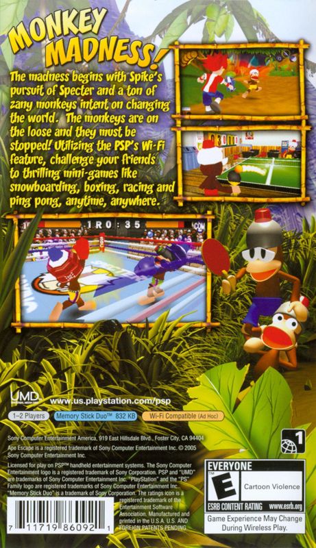 Back Cover for Ape Escape: On the Loose (PSP)