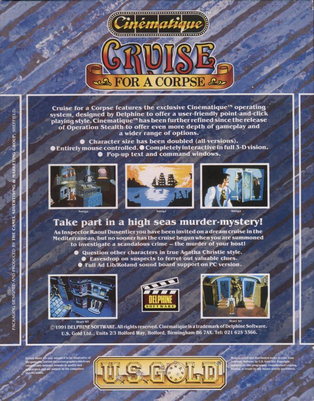 Back Cover for Cruise for a Corpse (Amiga)