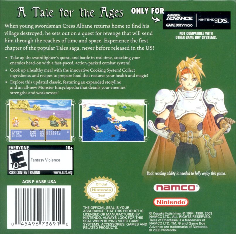 Back Cover for Tales of Phantasia (Game Boy Advance)