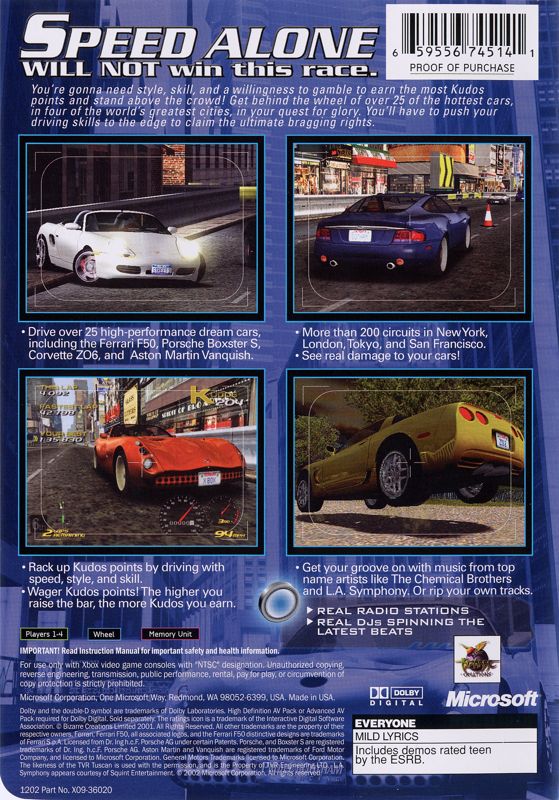 Back Cover for Project Gotham Racing (Xbox) (Platinum Hits release)