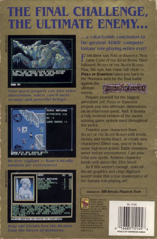 Back Cover for Pools of Darkness (Amiga)