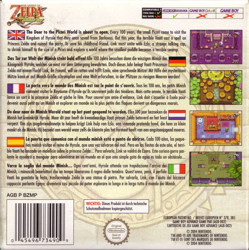 Back Cover for The Legend of Zelda: The Minish Cap (Game Boy Advance)