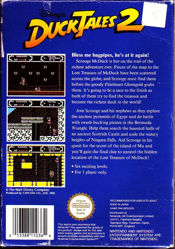 Back Cover for Disney's DuckTales 2 (NES)