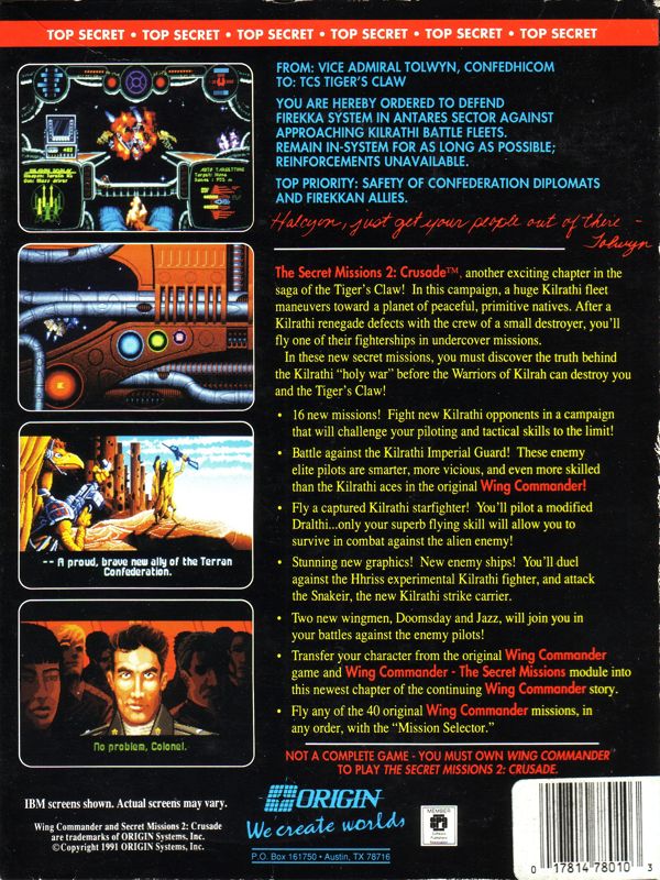 Back Cover for Wing Commander: The Secret Missions 2 - Crusade (DOS)