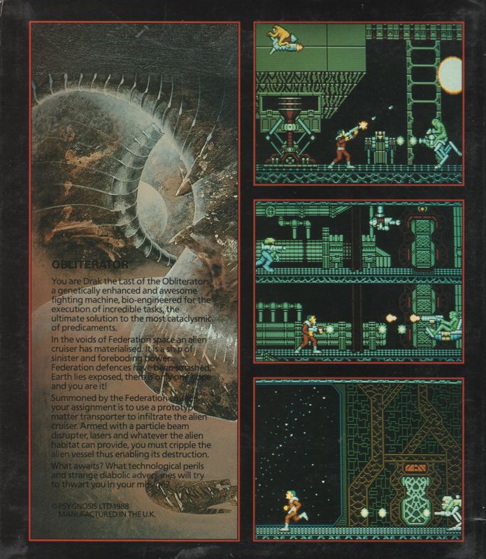 Back Cover for Obliterator (Atari ST)