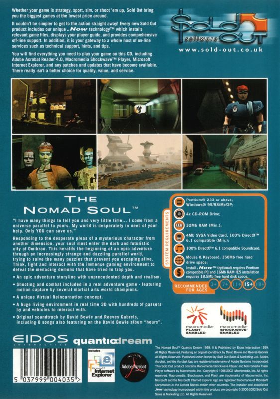 Back Cover for Omikron: The Nomad Soul (Windows) (Sold Out Software release)