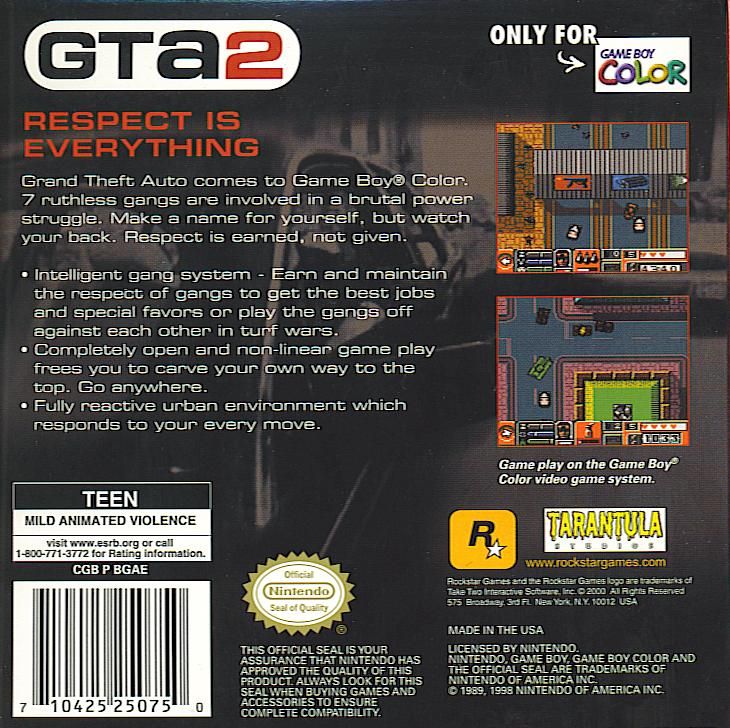 Back Cover for Grand Theft Auto 2 (Game Boy Color)