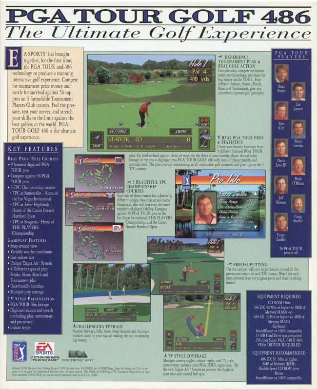 Back Cover for PGA Tour Golf 486 (DOS)