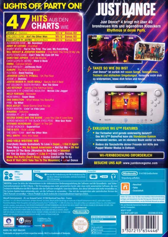 Back Cover for Just Dance 4 (Wii U)