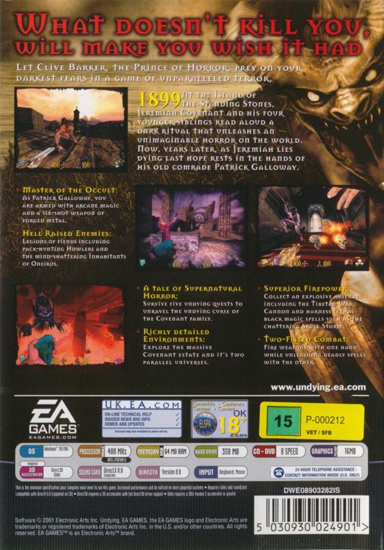 Back Cover for Clive Barker's Undying (Windows) (UK import)