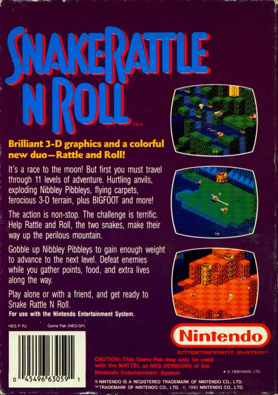 Back Cover for Snake Rattle N Roll (NES)