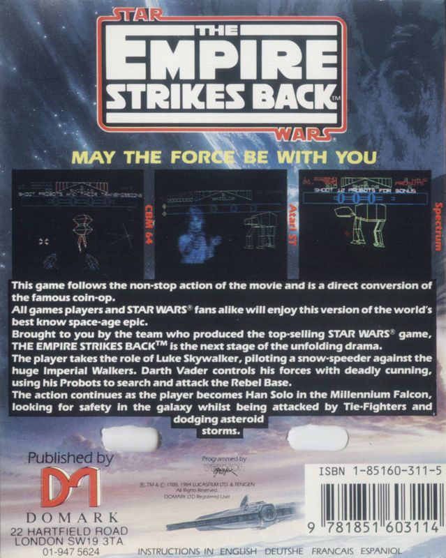 Back Cover for Star Wars: The Empire Strikes Back (ZX Spectrum)