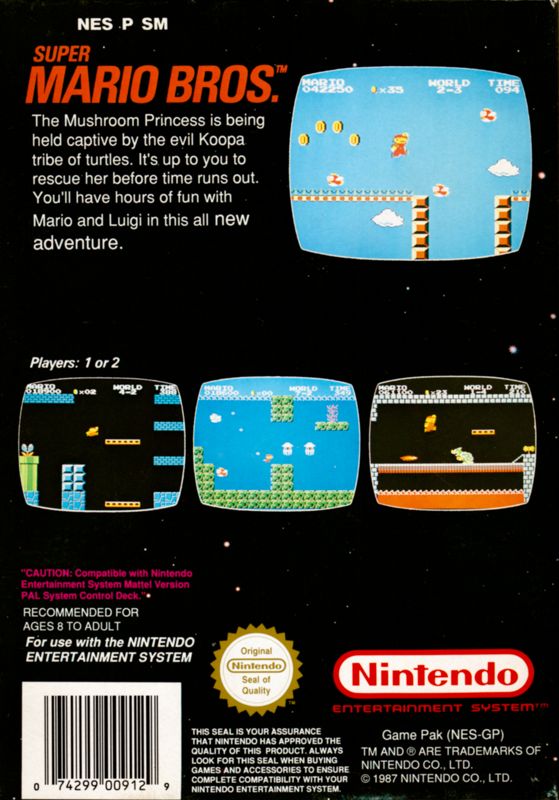 Back Cover for Super Mario Bros. (NES)