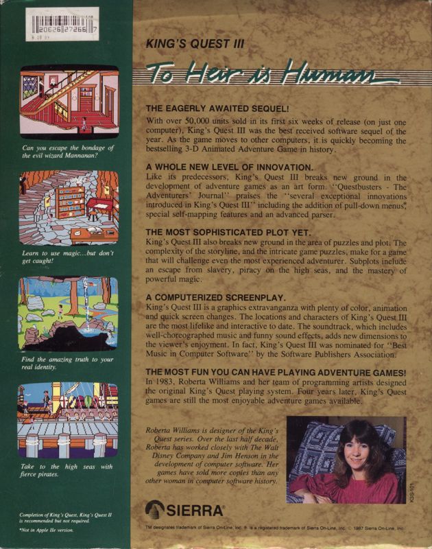 Back Cover for King's Quest III: To Heir is Human (Amiga)