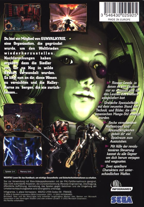 Back Cover for Gunvalkyrie (Xbox)
