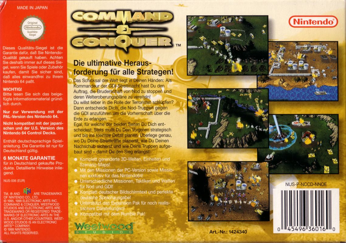 Back Cover for Command & Conquer (Nintendo 64)