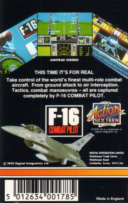 Back Cover for F-16 Combat Pilot (Commodore 64) (Action Sixteen Release)