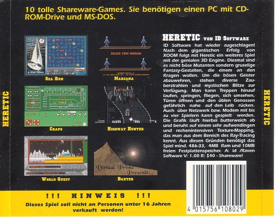 Back Cover for Heretic (DOS) (Shareware version)