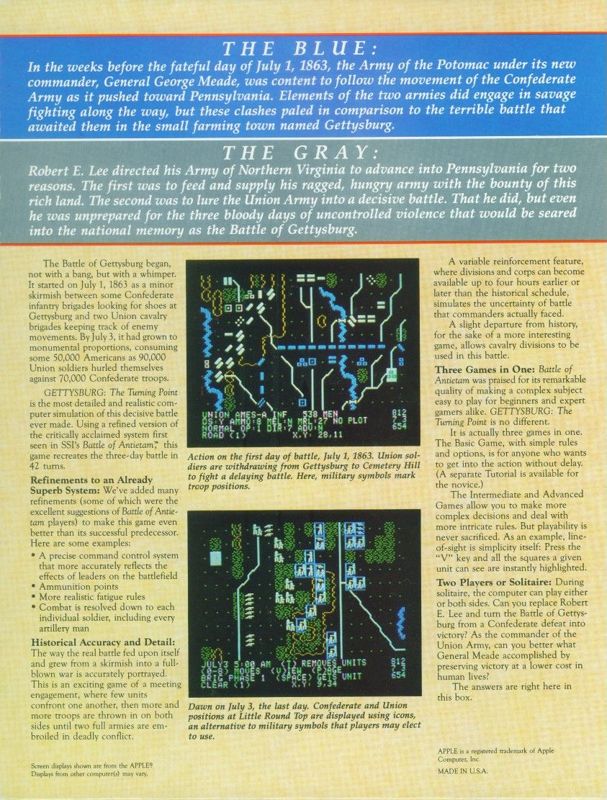 Back Cover for Gettysburg: The Turning Point (Apple II)