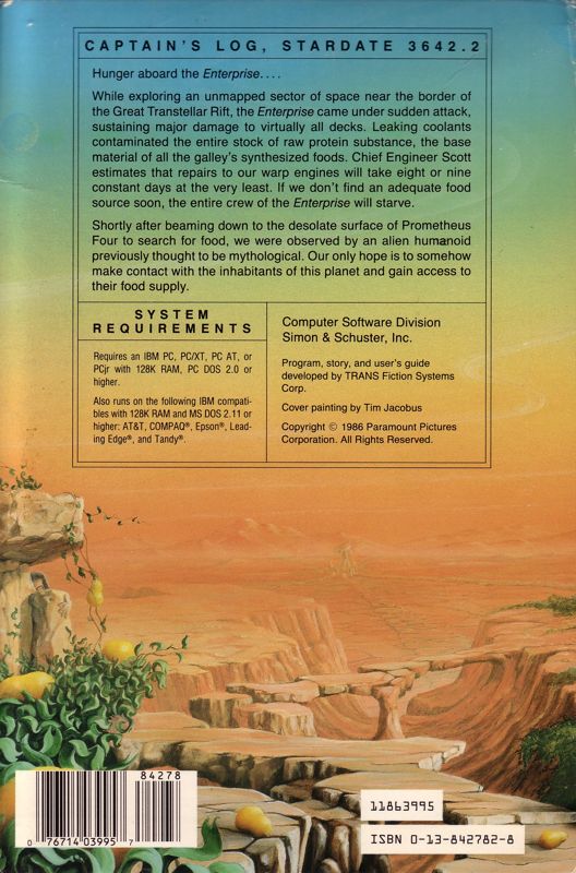 Back Cover for Star Trek: The Promethean Prophecy (DOS): Box in book form. You can open it in the middle