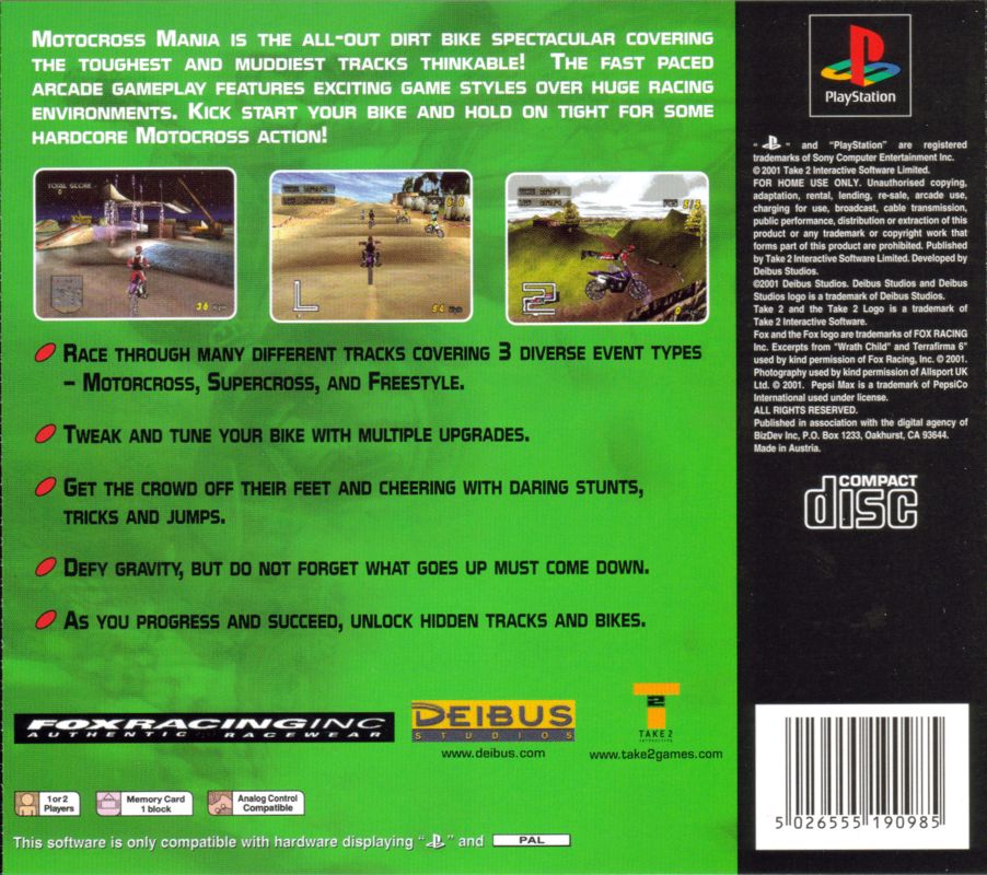 Back Cover for Motocross Mania (PlayStation)