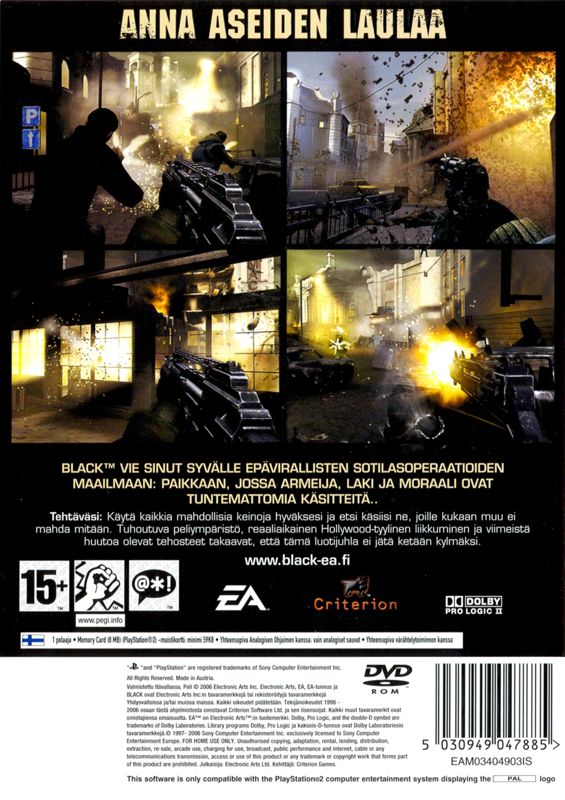 Back Cover for Black (PlayStation 2)
