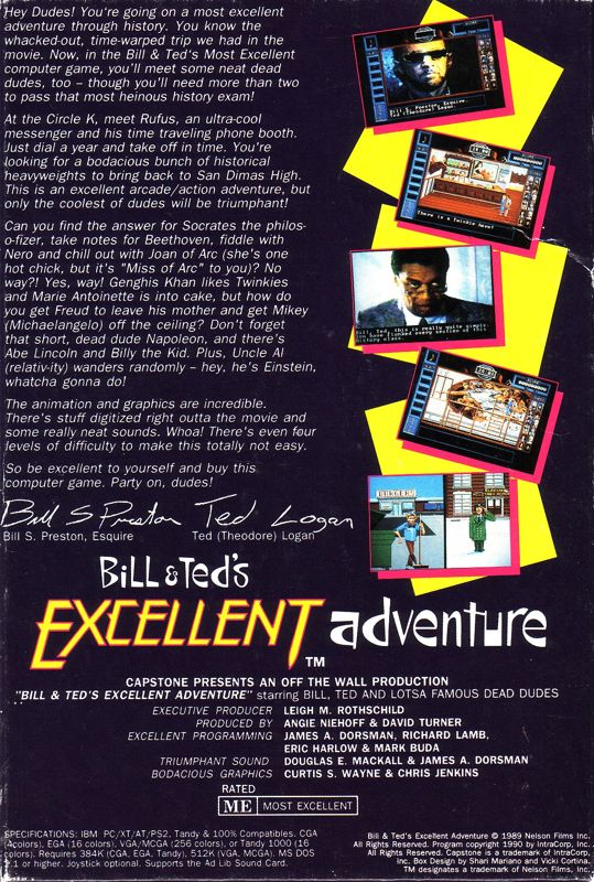 Back Cover for Bill & Ted's Excellent Adventure (DOS)