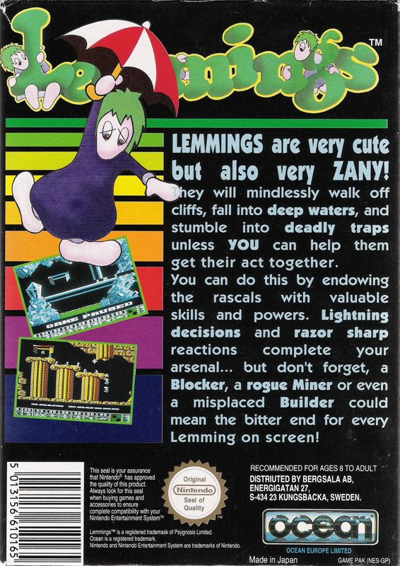Back Cover for Lemmings (NES)