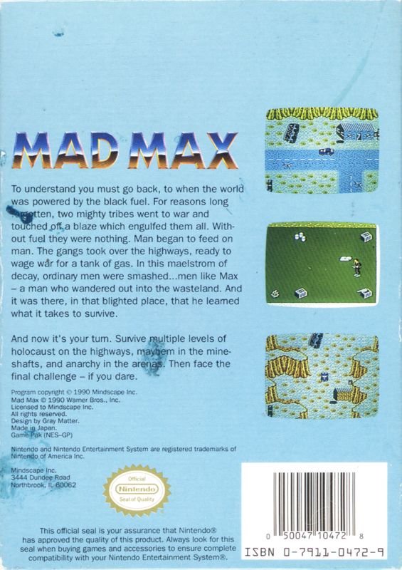 Back Cover for Mad Max (NES)