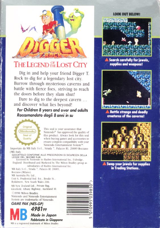 Back Cover for Digger T. Rock: Legend of the Lost City (NES)