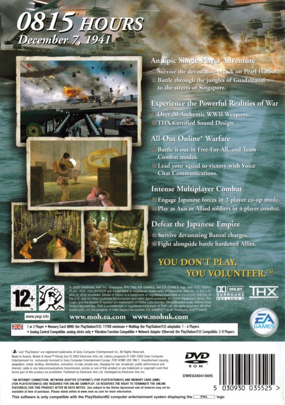 Back Cover for Medal of Honor: Rising Sun (PlayStation 2)