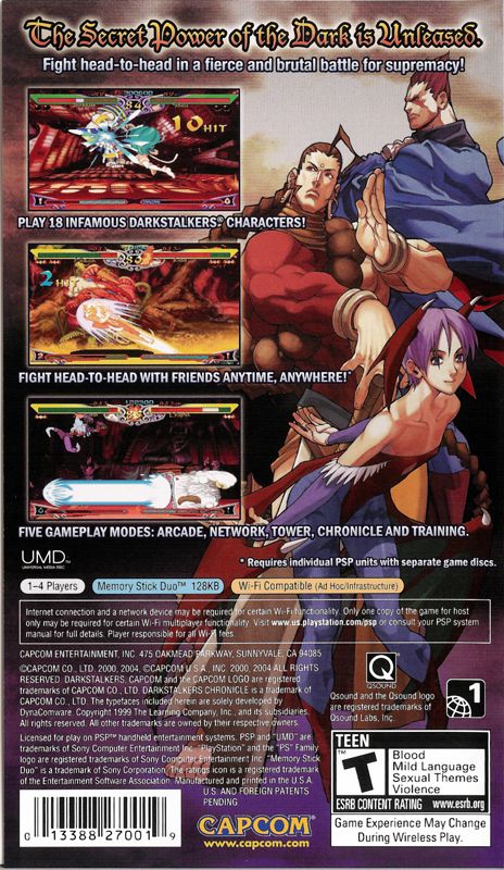 Back Cover for Darkstalkers Chronicle: The Chaos Tower (PSP)