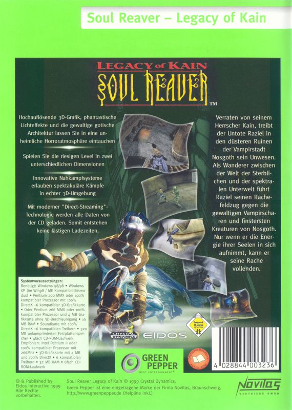 Back Cover for Legacy of Kain: Soul Reaver (Windows) (Green Pepper release)