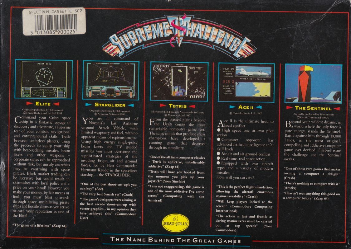 Back Cover for Supreme Challenge (ZX Spectrum)