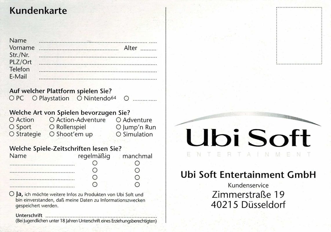 Extras for V2000 (Windows): Registration Card - Front