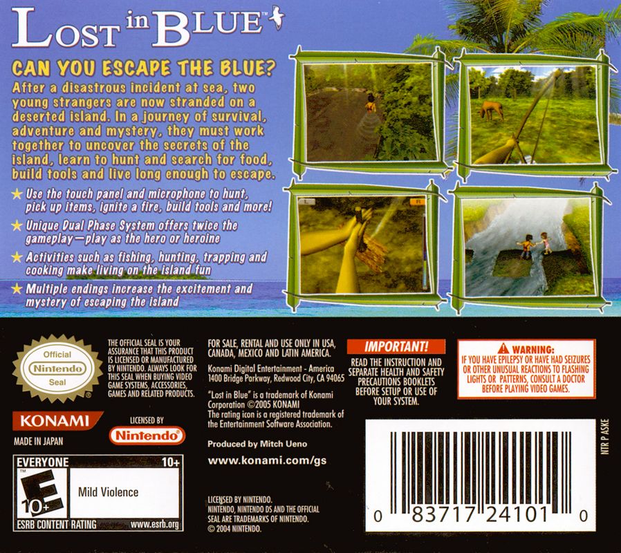 Back Cover for Lost in Blue (Nintendo DS)