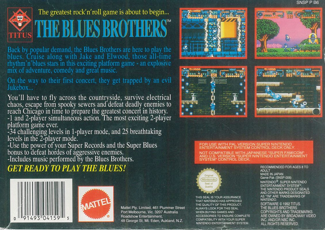 Back Cover for The Blues Brothers: Jukebox Adventure (SNES)