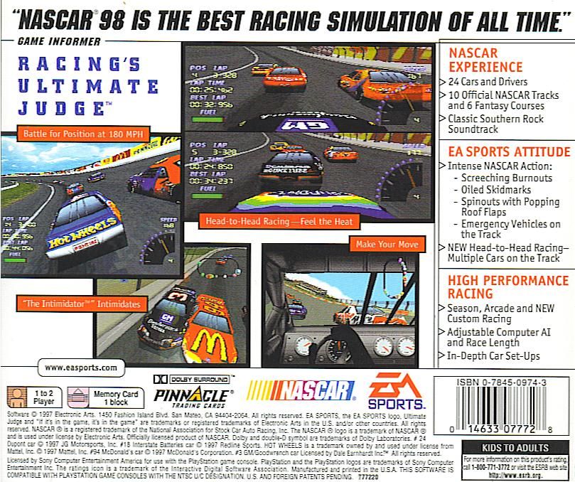 Back Cover for NASCAR 98 (PlayStation)