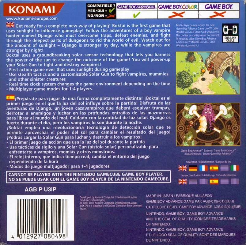 Back Cover for Boktai: The Sun is in Your Hand (Game Boy Advance)
