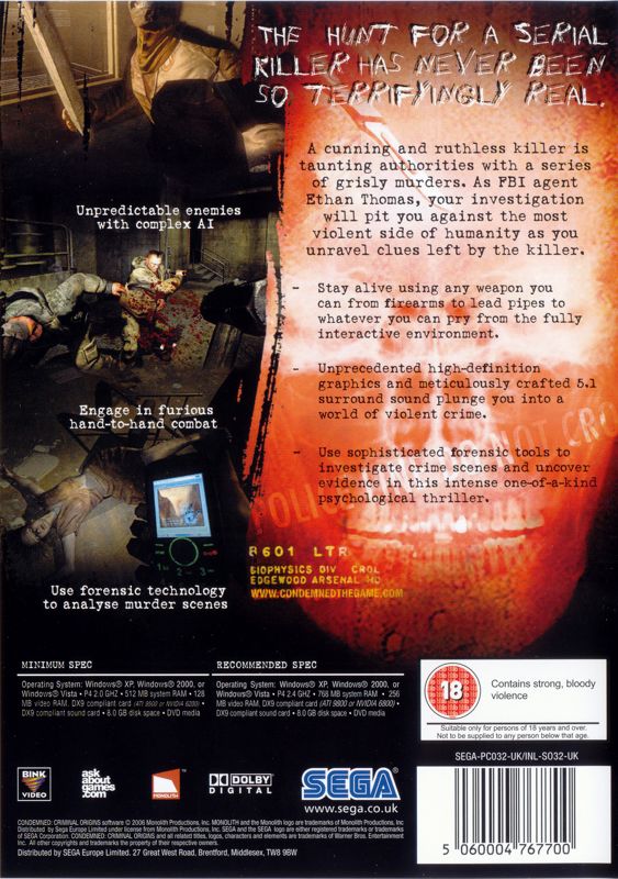 Condemned: Criminal Origins cover or packaging material - MobyGames