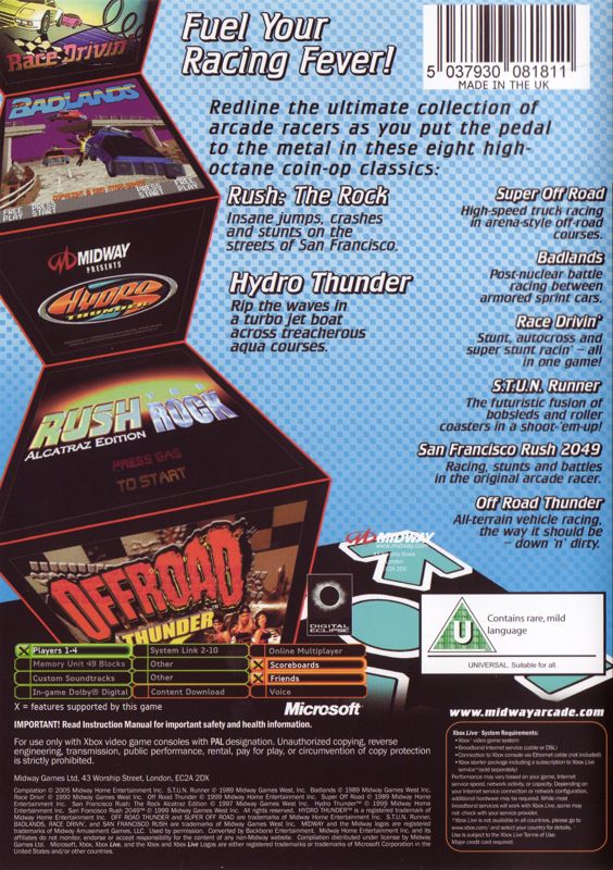Back Cover for Midway Arcade Treasures 3 (Xbox)