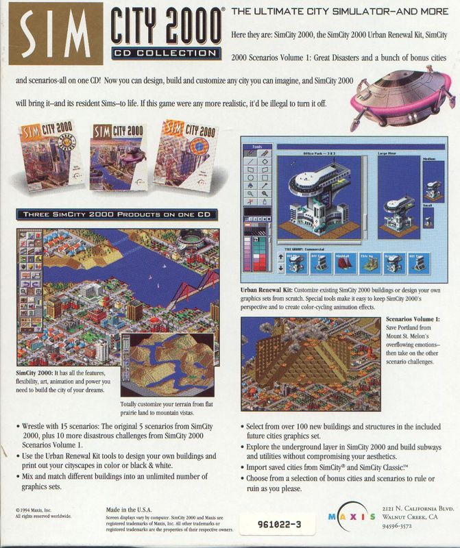 Back Cover for SimCity 2000: CD Collection (DOS and Windows and Windows 3.x)
