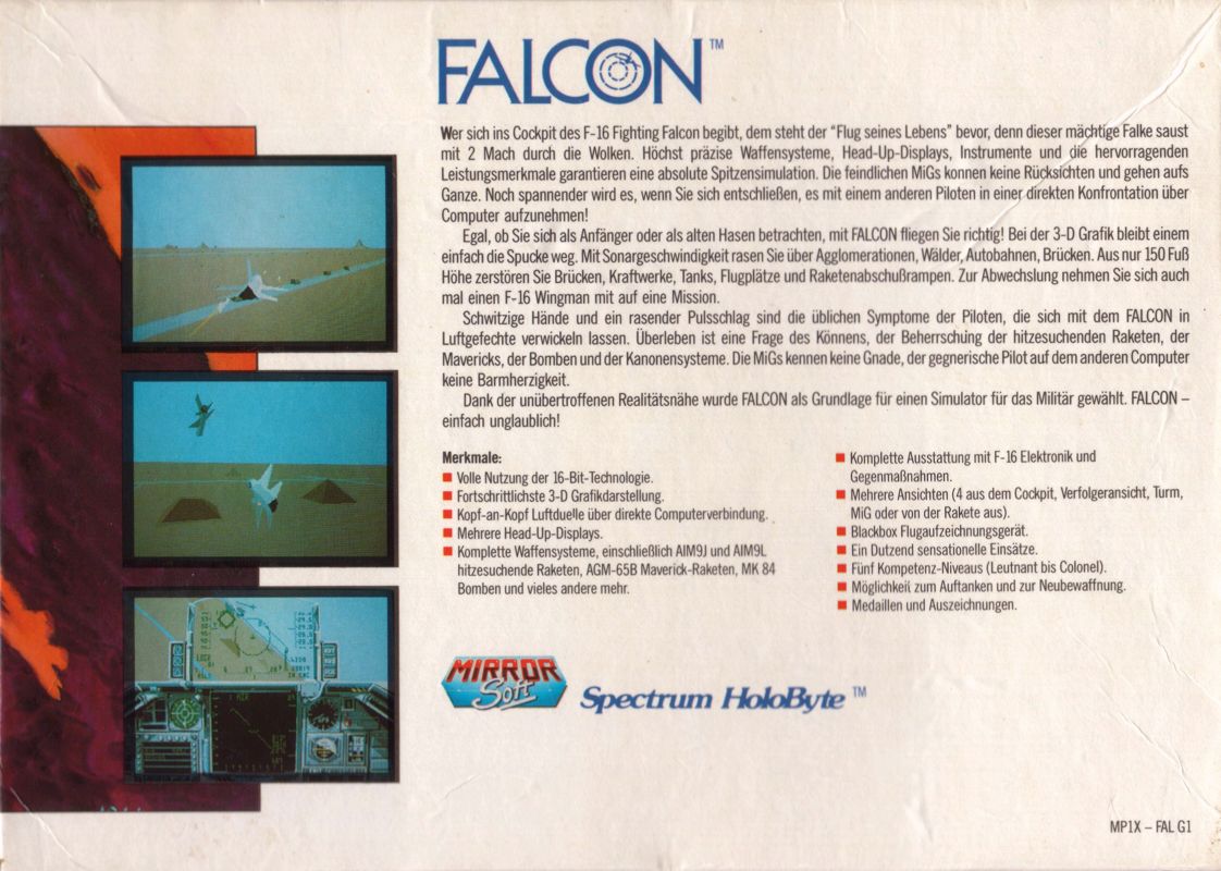 Back Cover for Falcon (Amiga)