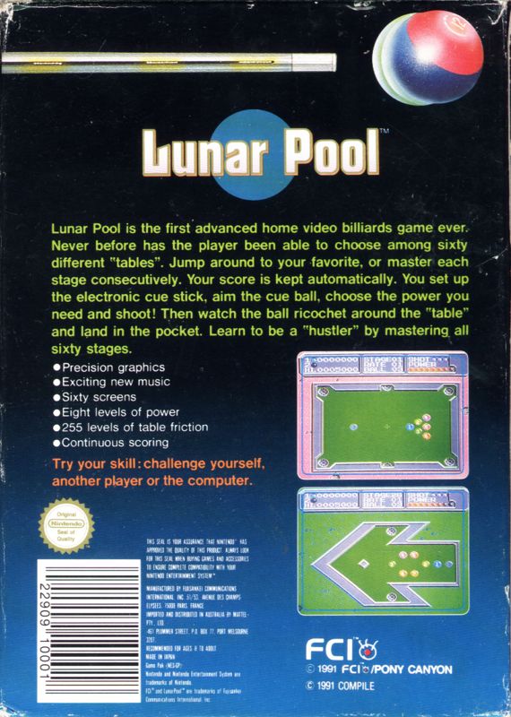 Back Cover for Lunar Pool (NES)